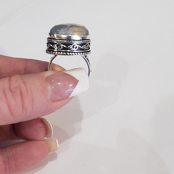 Stunning Handmade Natural Maligano Jasper Gem 925 Vintage Goth Antique Ring - Picture 12 of 14